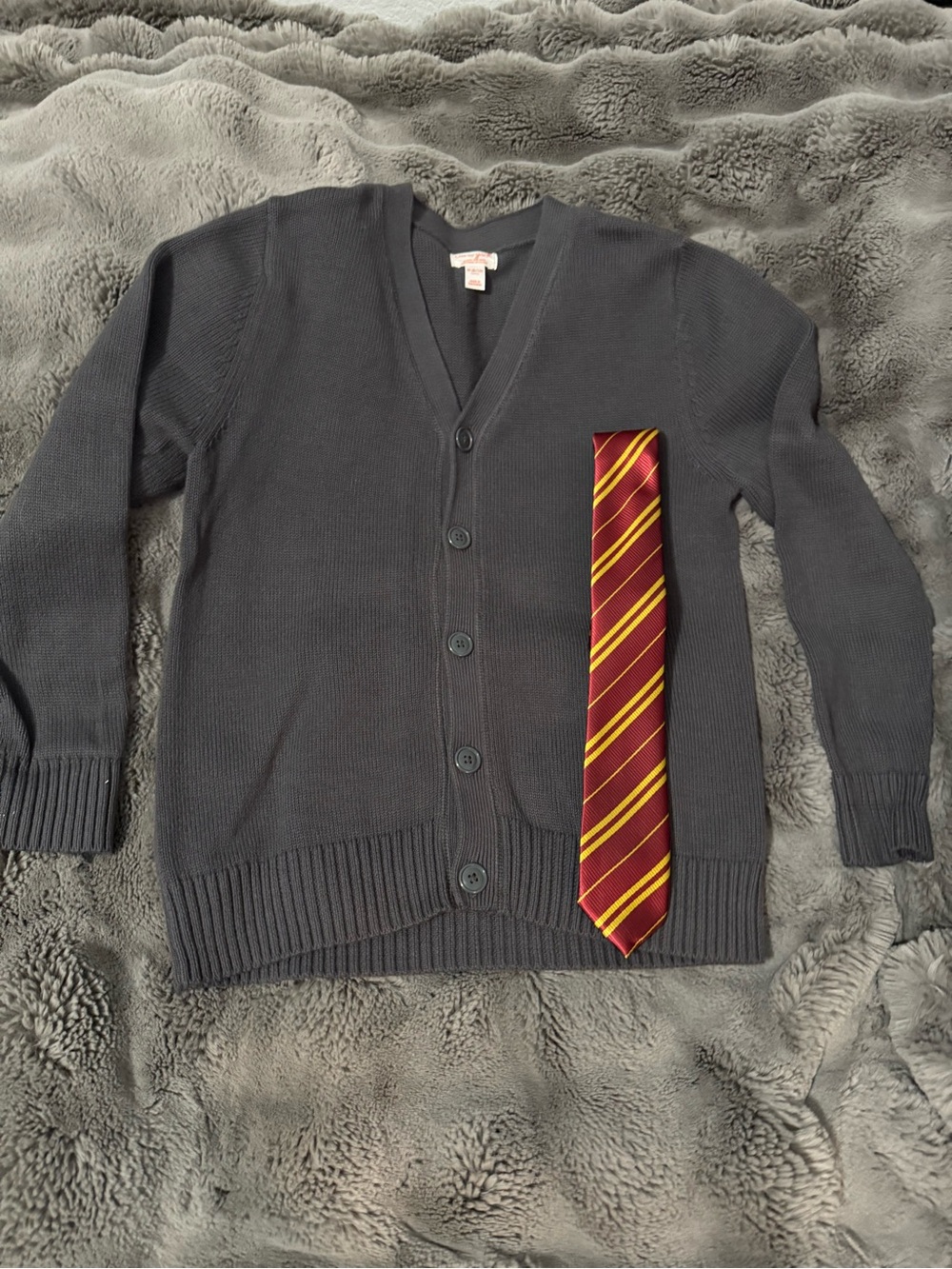 Harry Potter Costume Boy’s Charcoal V-Neck Button Cardigan Sweater with tie